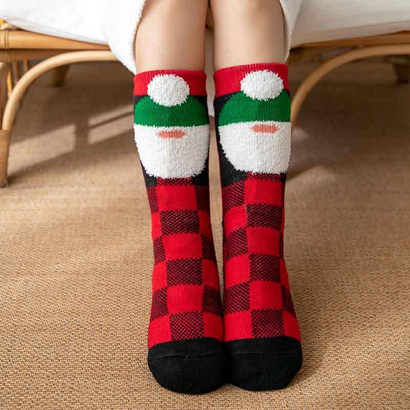 

Winter Warm Socks Women Plush Soft Female Non Grip Floor Slippers Long Sock Fuzzy Fluffy Elk Santa Claus Pattern Christmas Gift
