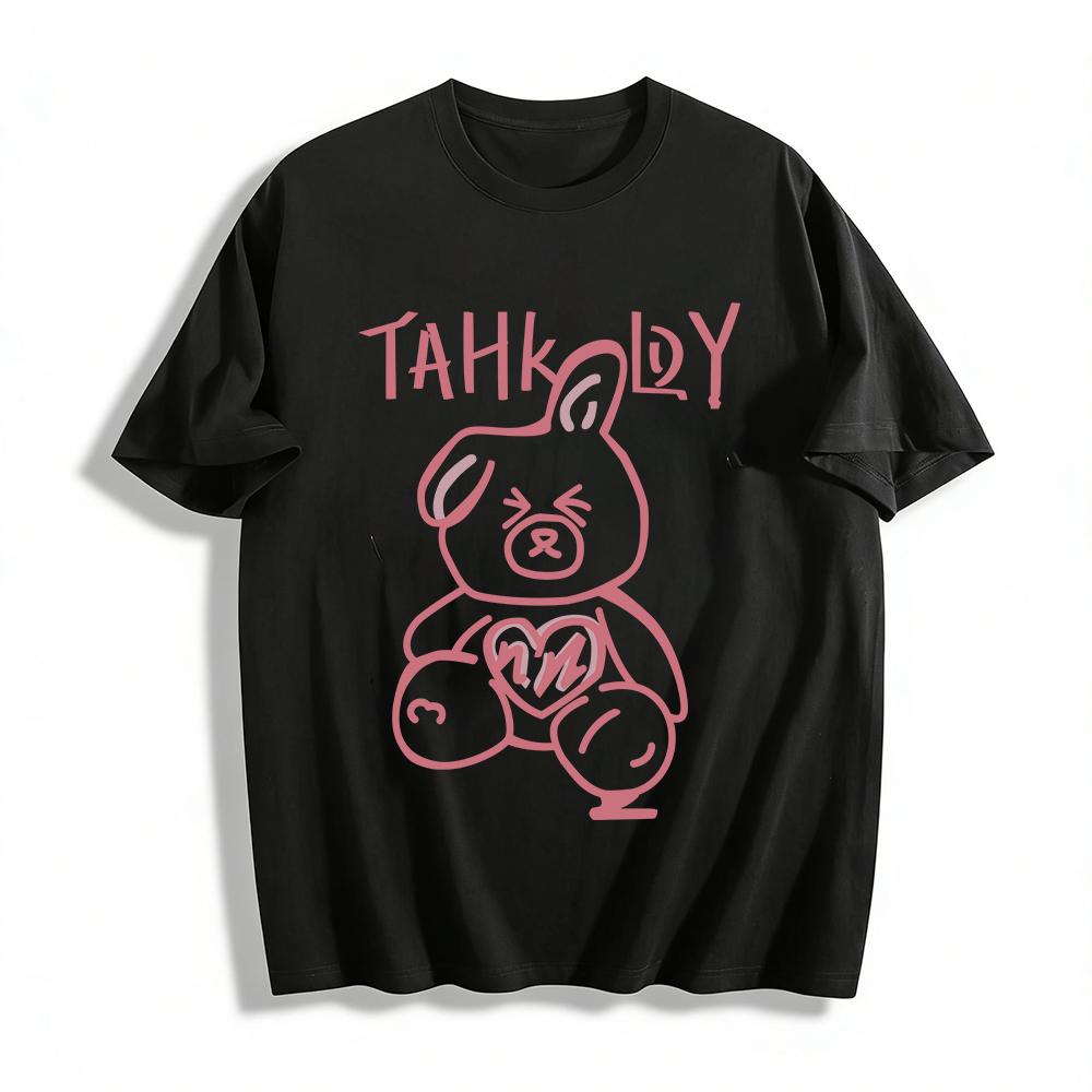 

Funny Eye-Covering Bear Print Casual Top Unisex Loose Breathable Crewneck T-Shirt Pure cotton T-shirt XXS