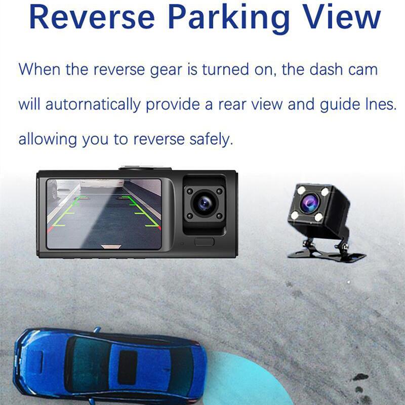 HD1080P 3-channels WiFi Dash Cam Car DVR Front Inside Rear Reverse Image 170wide Angle Starlight Night Vision Mobile APP Control