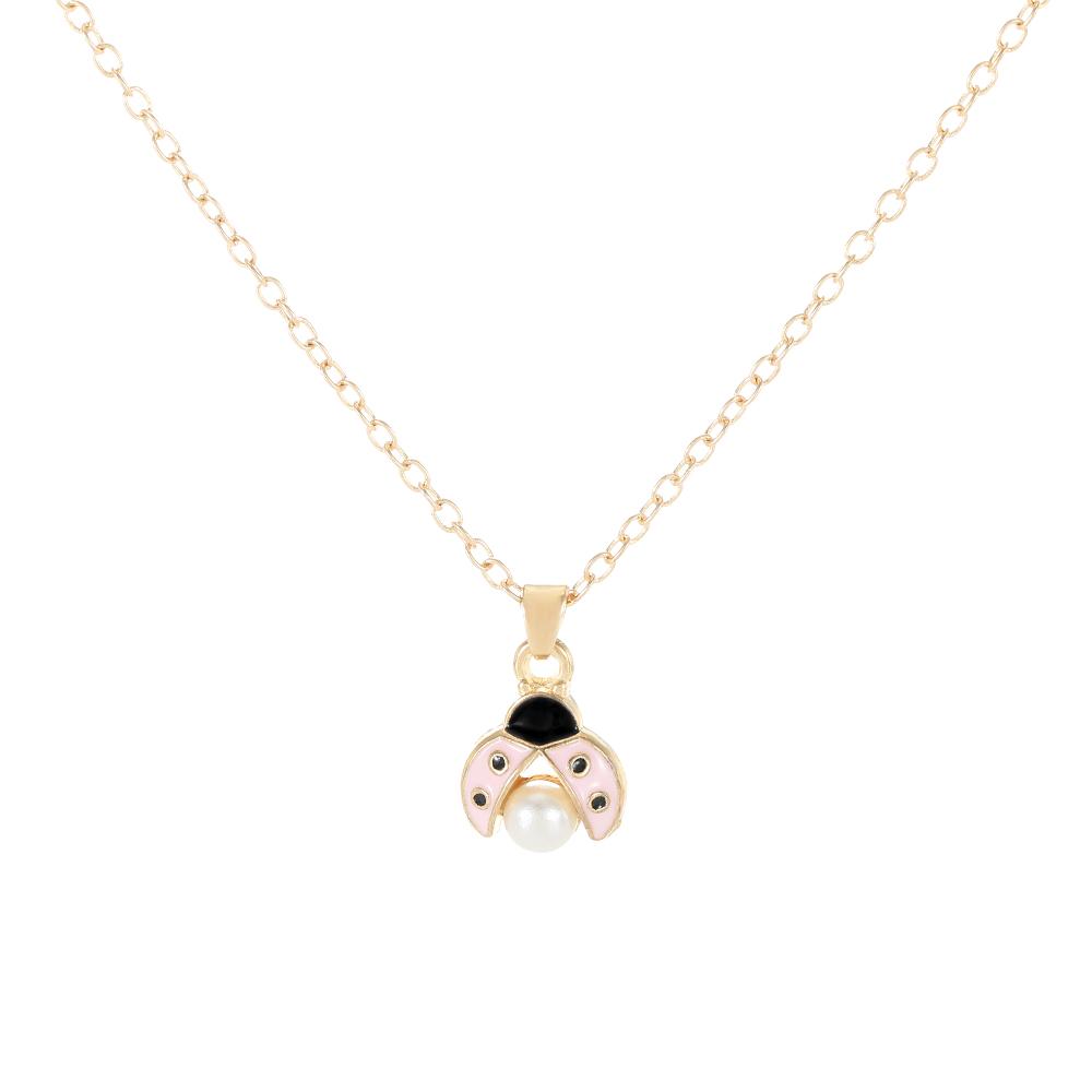 Cute Yellow Pink Red Purple Colors Mini Coccinella Pendant Necklace For Girls Golden Chain Jewelry Gift