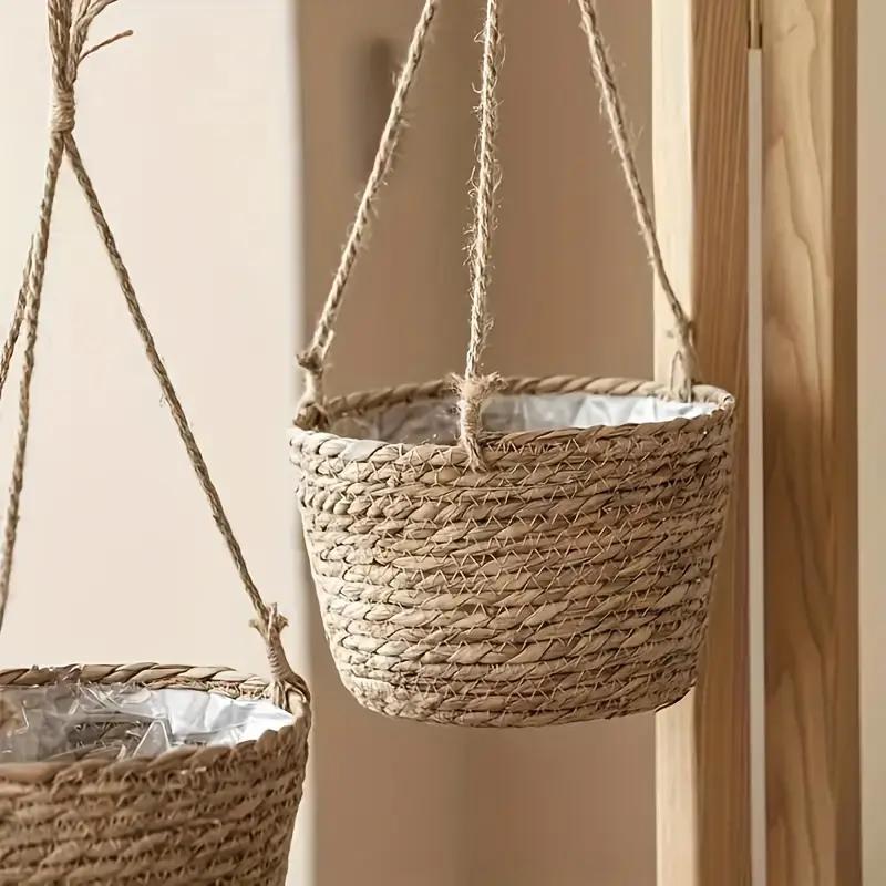 Garden Hanging Planter Macrame Plant Storage Basket Jute Rope Handicraft Woven Indoor Outdoor Flower Pot Holder Plant Home Decor
