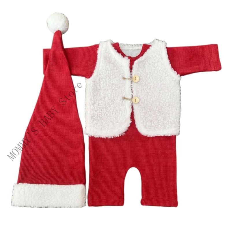 H3CD Набор костюмов Санты для новорожденных, 3 шт., Эластичный, Фото реквизит для младенцев, Для рождественской фотосъемки, 0-3 месяца