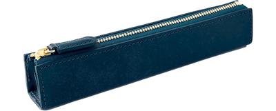 Slip-On PB Zipper Pen Case, Mini, Navy (IPV-4501), Genuine Italian Leather, Holds 1-2 Fountain Pens