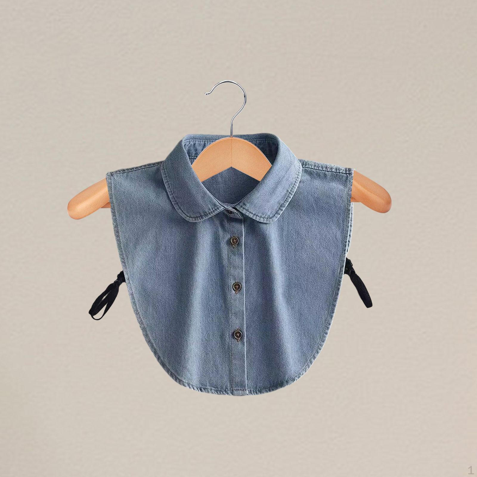 

Denim Collar Blouse with Half Top Design And Upright Neck Light Blue