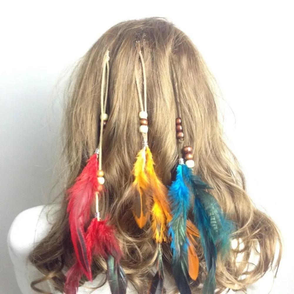 1Pc Boho Feather Headbands Wig Beaded Feather Headdress Handmade Hair Clip Girl Hairs Accessories High Quality Fashionable Tools