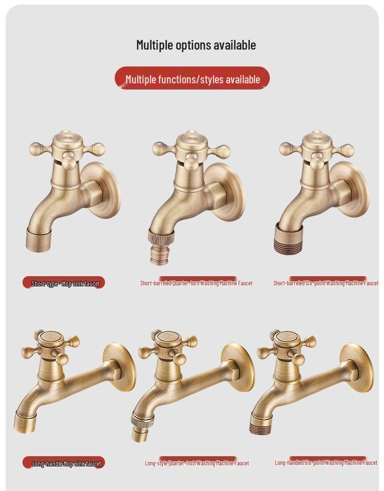 Grifo para Fregadero de Mopa de Estilo Europeo de Doble Uso con Rociador de Apertura Rápida - Agua Fría Única, Uno Entra Dos Salen