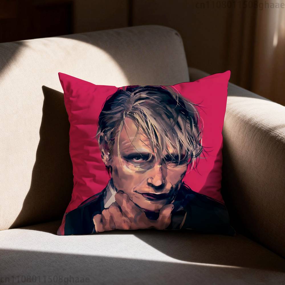 Vtipný povlak na polštář Mads Mikkelsen Hannibal Povlak na polštář Potah na polštář do obývacího pokoje Pohovka Vhodné pro domácí ložnici Dekorace místnosti