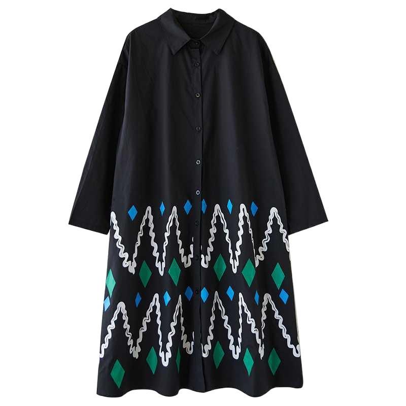 Loose Large Size Printed Splicing Casual Simple Sweetheart Long Sleeve Dresses
