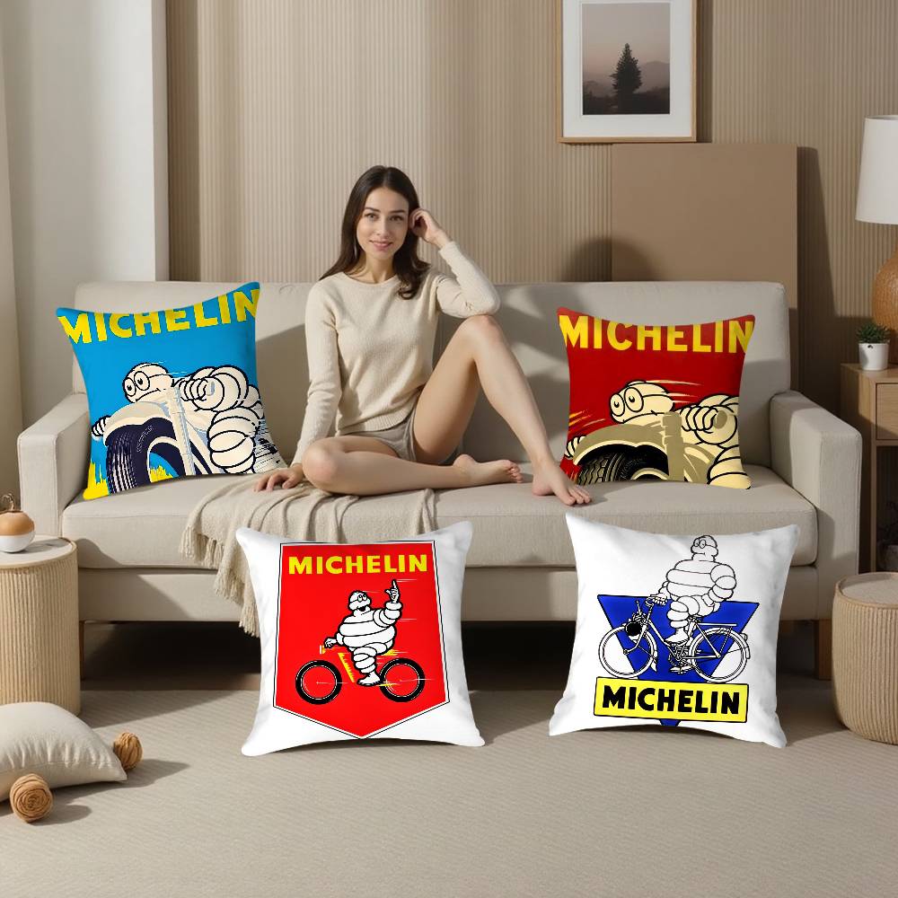 M-MichelinS T-Tyres Pillow Case Plush Fabric Soft  Pillowcase Double Sided Print Cushion Cover Household Gifts