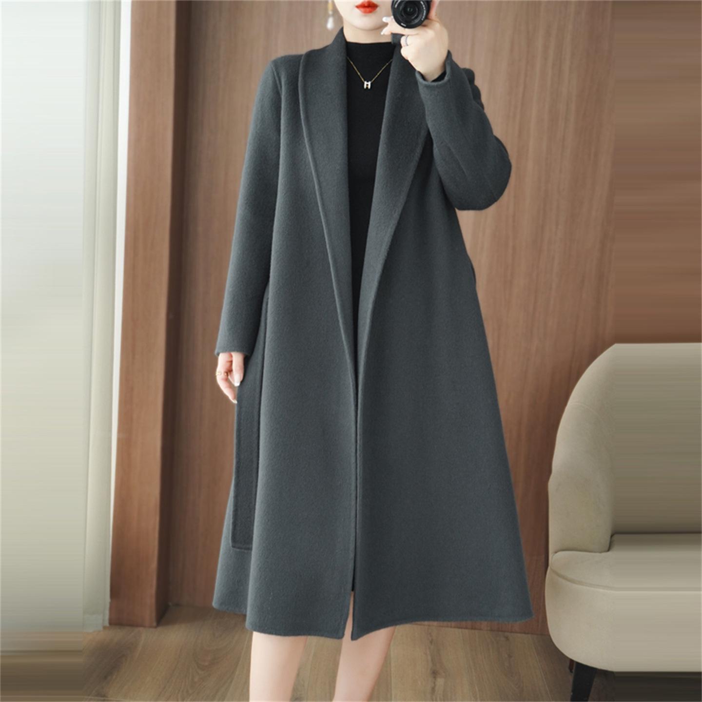 

Жіноче двостороннє кашемірове пальто з поясом - Стиль Hepburn, Осінь/Зима 2025, Довге вовняне твідове вище коліна. M (Recommended for 115-125 jin)