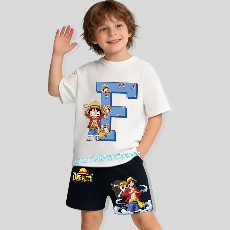 Childrens Pure Cotton ShortSleeved Shorts for Boys Sports Shirt with Cartoon Print Summer TShirt Set