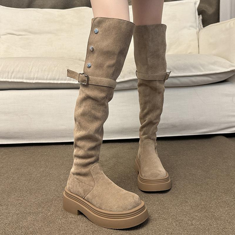 Thick-soled boots women's 2025 new autumn and winter over-the-knee suede boots women's thin tall knight boots