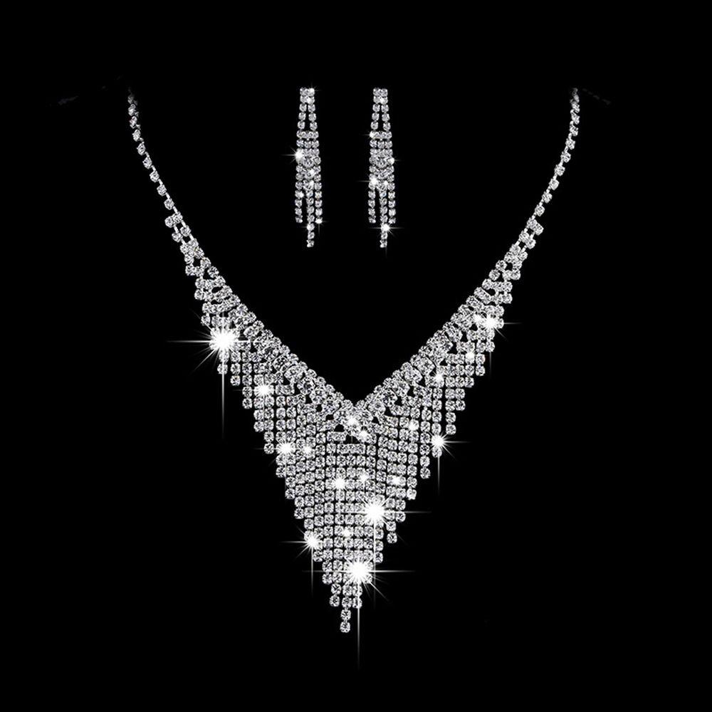 Anniversary Gift Women Necklace Dangle Earrings Water Drop Earrings Bridal Wedding Jewelry Set