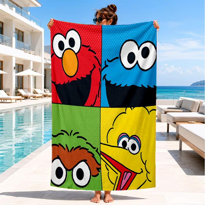 Colorful Sesame Muppets Together Beach Towel, Super Soft Microfiber, Perfect Gift for Her/Him, Birthday, for Pool, Beach, Travel, Decor Beach Party