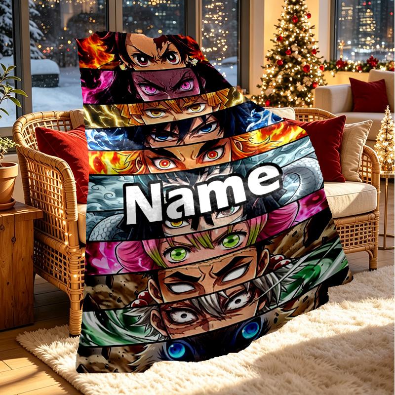 Custom Name Personalized Demon Slayer Print Blanket, Home Decor, Bedroom, Sofa, Camping, Couch, Gifts for Birthday ChristmasEnthusiasts