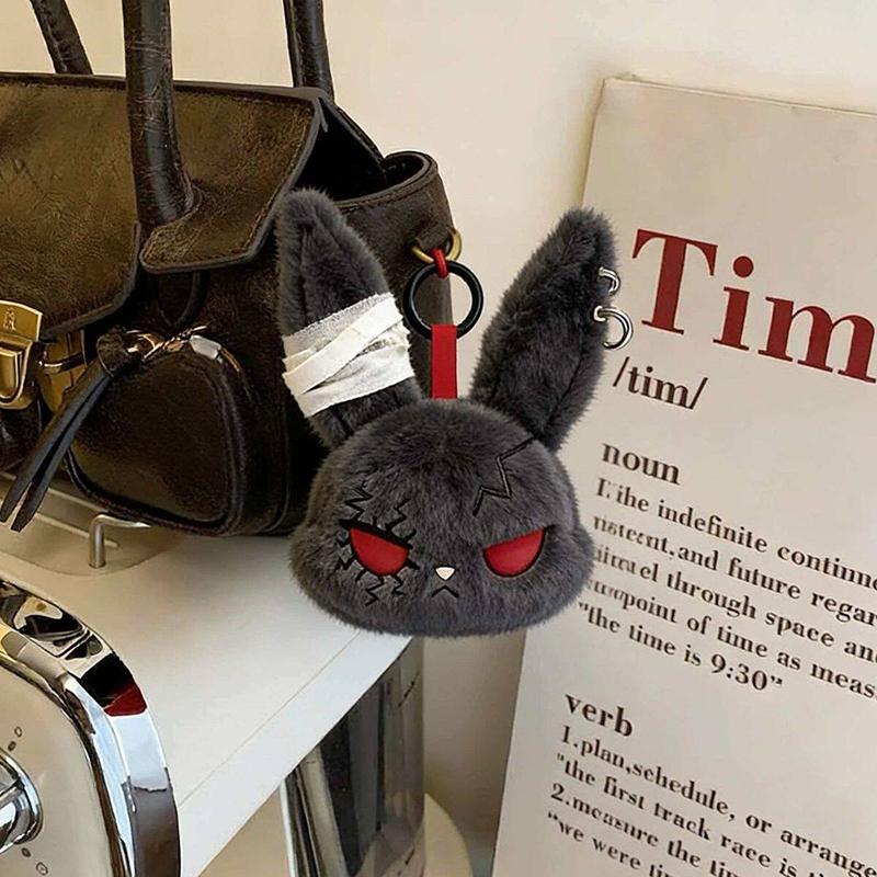 Portachiavi Peluche Coniglio Gotico di Halloween Accessori Fascino per Borsa Animale di Peluche Coniglio Portachiavi Bambola Coniglio Horror Ciondolo per Cellulare