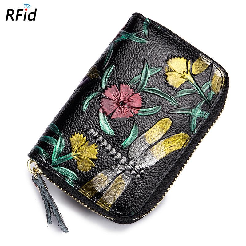 

Fashion organ card bag nfc anti-shielding theft brush female multi-card position rfid leather foreign trade zipper small card bag mini