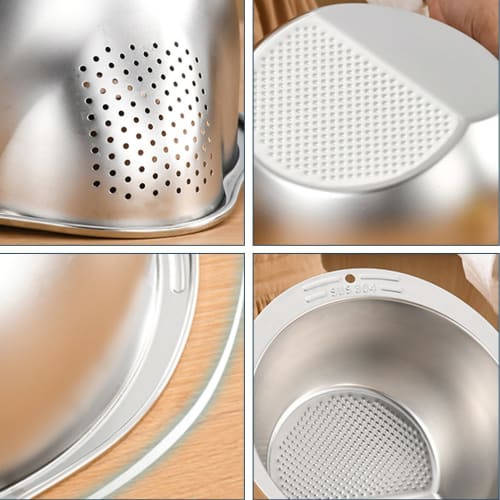 Rice Cleaner Strainer, Stainless Steel Rice Washer, Stainless Steel Rice Washing Bowl with Side Filter Mesh Holes, Rust-resistant Rice Washer Strainer