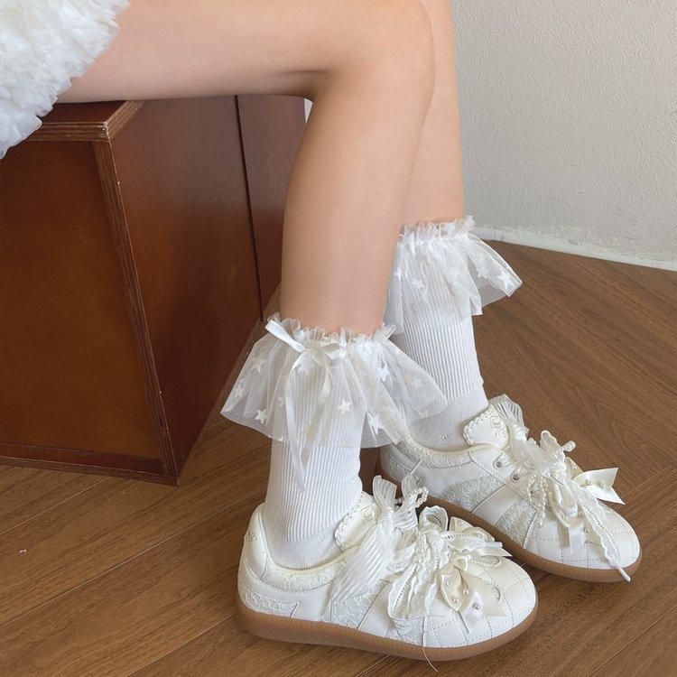 Bow Student Autumn Breathable Ballet Training Shoes Lolita Lace Casual Sneakers