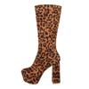 Ladies Mid-Tube Boots Leopard Print Flock Sexy Platform High Thick Heel Mid-Calf Boots Side Zipper Patent Leather Fashion Boots