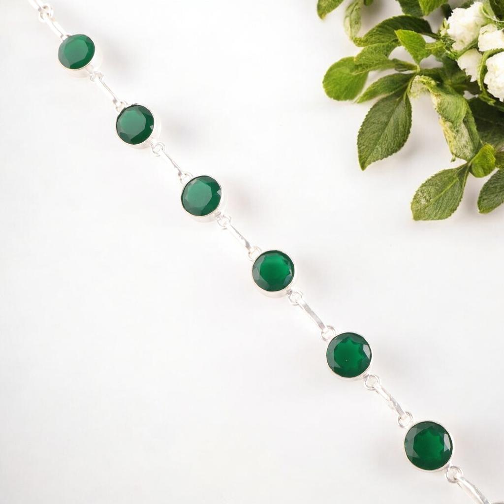 Green Onyx Gemstone 925 Sterling Silver Jewelry Handmade Bracelet Wedding Gift RB-14-16