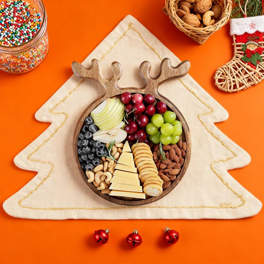 Christmas Dinner Plate Wooden Cheese Charcuterie Board Xmas Platter Wood Charger Plates For Christmas Holiday Festive Serving Dish Decorat