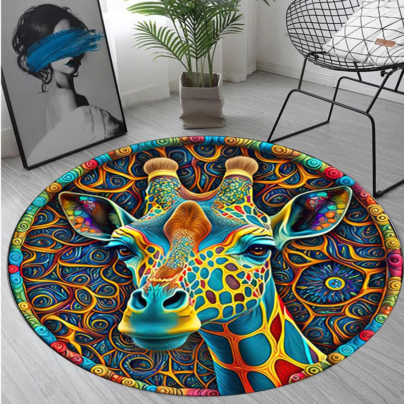 Animal Circular Rug - Office Decorative Carpet For Living Room Bedroom Door Mat Floor Rug Computer Chair Area Rug