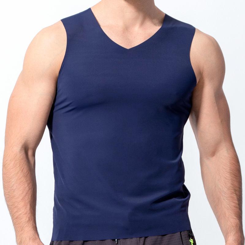 Ice Silk Men's Seamless V-neck Vest: Slimming, Stretchy, Solid Color Sports Base Layer Pajama