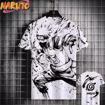 MINISO Naruto T-shirt da Uomo Anime Giapponese Stampe 3D Abbigliamento Casual a Maniche Corte Moda Magliette Cartoon T-shirt da Uomo