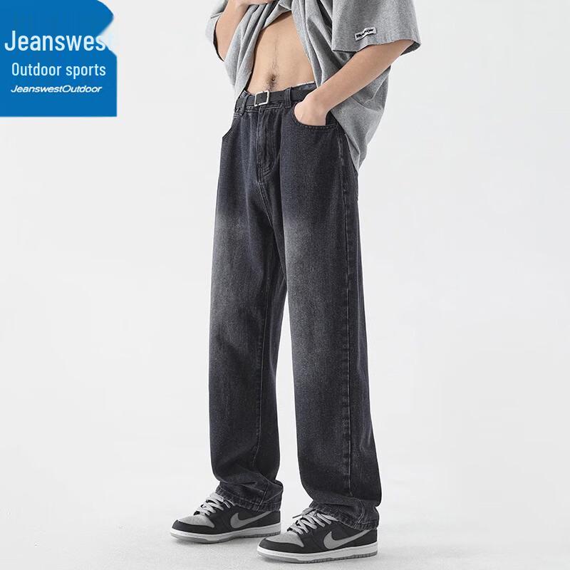 Jeanswest Men's American Retro Straight Wide-Leg Denim Jeans