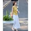 TERRE BLEUE Women's Summer Commuter Shirt & Wide-Leg Pants Set