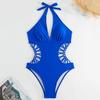 Women Monokini Solid Color Hollow Out Deep V Neck See-through Elastic High Waist Soft Quick Dry Padded Lady Beachwear Bathing Suit Surfing Clothes