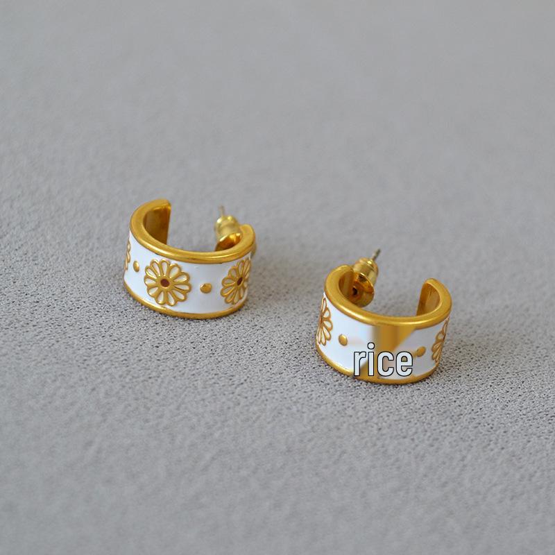 

Японские и корейские ретро серьги-пусеты ручной работы из эмали с капельной глазурью, черно-белые, с цветочным узором, серебро 925 пробы белый