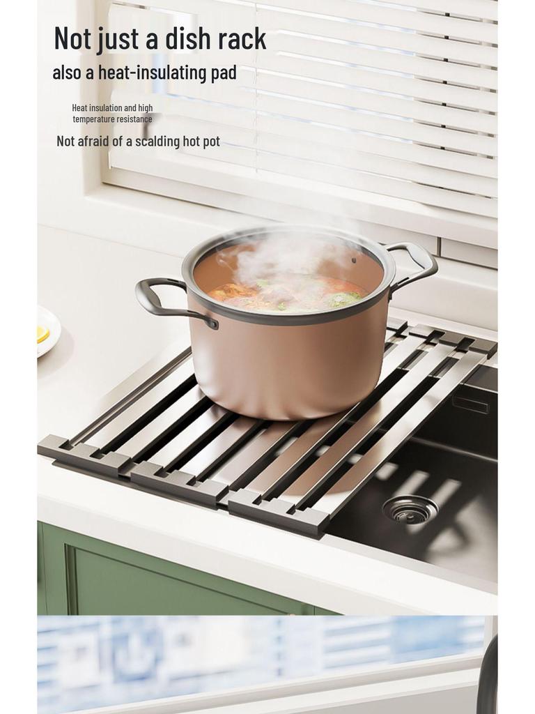 304 Stainless Steel Retractable Folding Kitchen Sink Dish Drainer Basket Rack