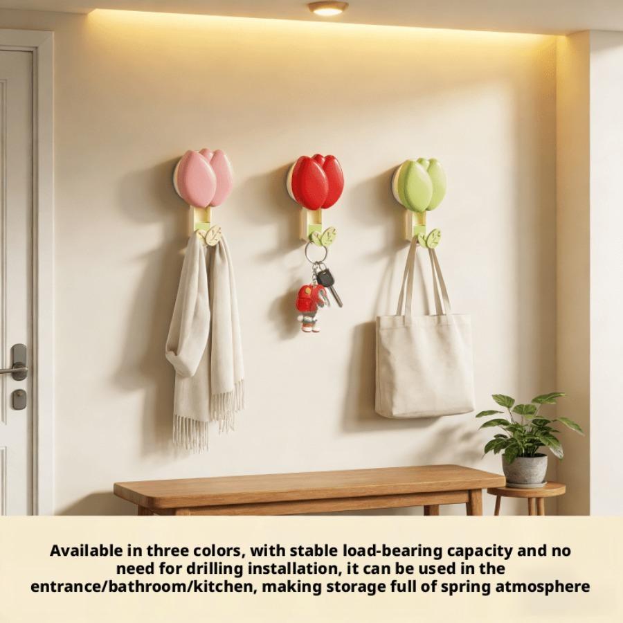 Tulip Suction Cup Hooks Towel Rack No Drill Adhesive Hook Wall Mounted for Kitchen Bathroom, Vacuum Suction No Fall Off Heavy Duty