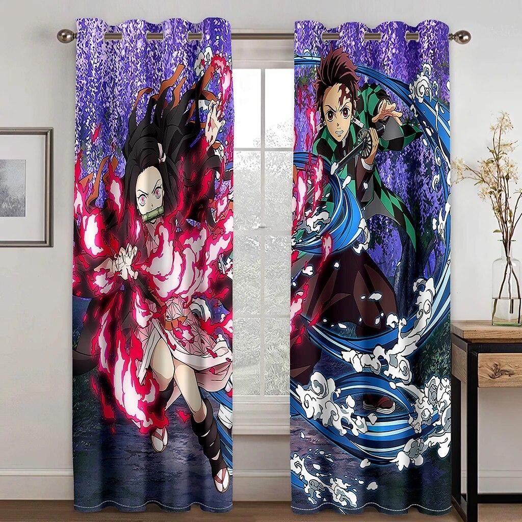 Cartoon Hot Blood Anime Print Curtains, Suitable For Boys And Girls Bedrooms, Office Kitchens, Living Room Decoration Curtains