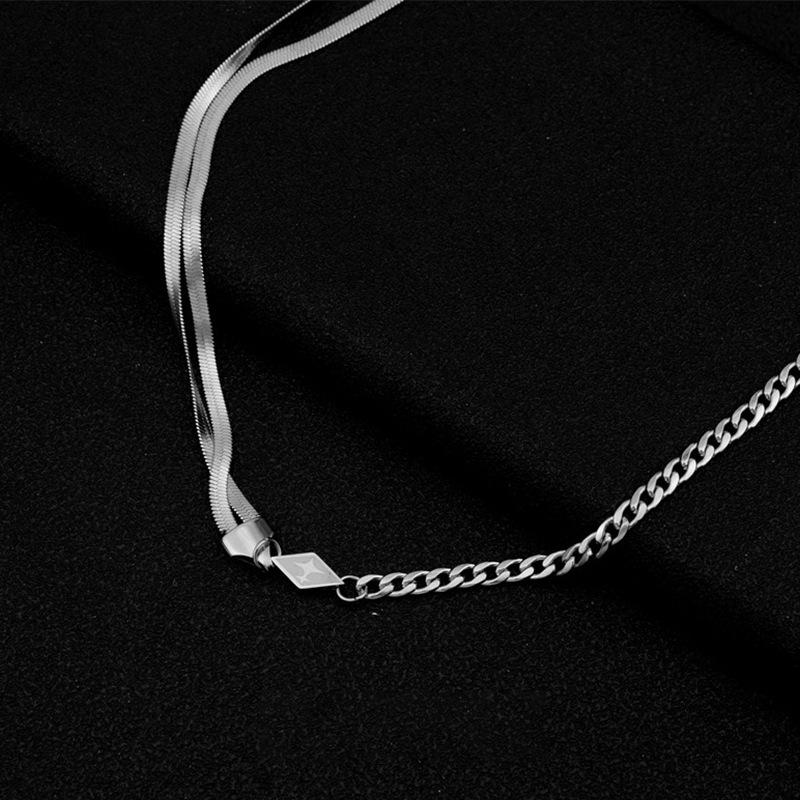 Titanium Steel Asymmetrical Double-Layer Rhombus Shield Hip Hop Necklace