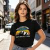 Retro Sunset Mountain Print T-Shirt Yellowstone National Park Souvenir Casual O-Neck Short Sleeve Tee Shirt for Men and Women