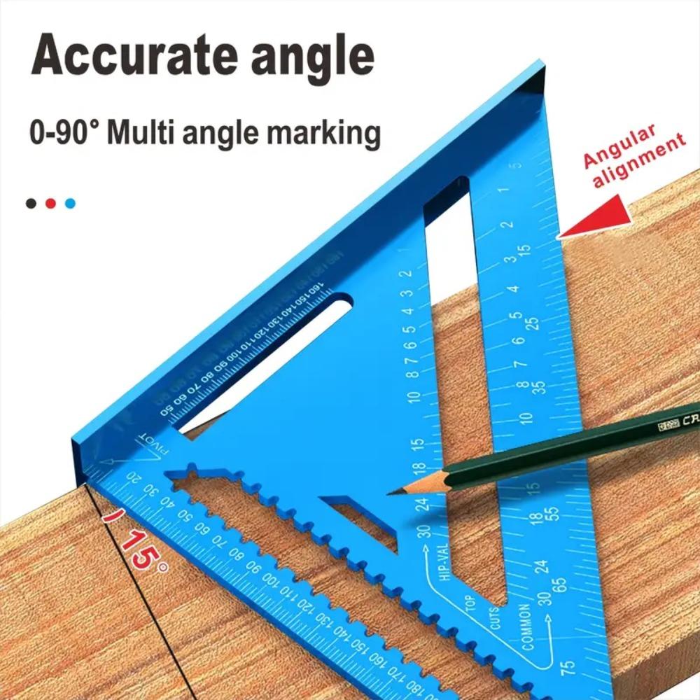 Righello a Triangolo in Lega di Alluminio ad Alta Precisione Metrico da 7''/12'' per Falegnameria con Goniometro ad Angolo Retto e Tracciatore Portatile