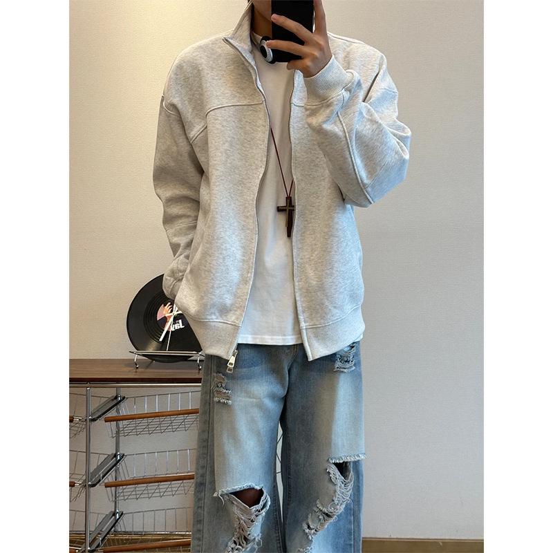 Men's Retro Heavyweight Double-Zip Cross-Collar Hoodie Jacket