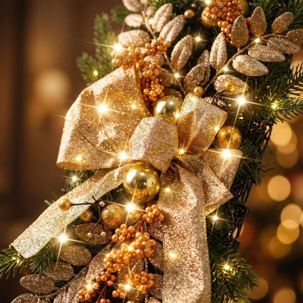 Christmas Wreath Door Curtain Decoration with LED Lights for Staircase Hanging Home Decor