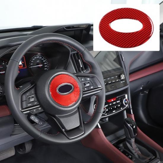 Red Soft Carbon Fiber Steering Wheel Panel Sticker For Subaru Forester -2024