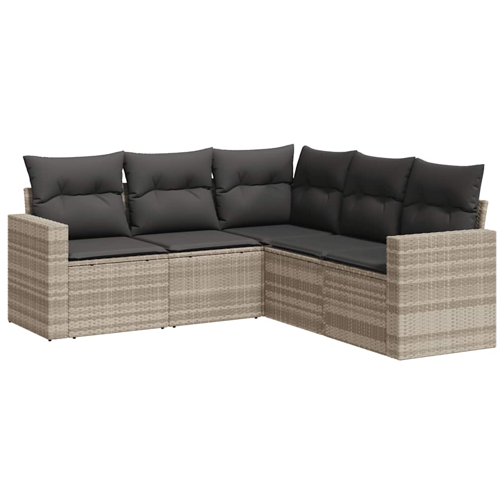 5 Piece Garden Sofa Set with Cushions Light Grey Poly Rattan