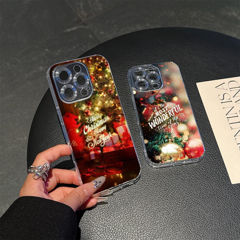 Ae115 Merry Christmas Happy New Year Magsafe Transparent Cases for Samsung S23 S24 Ultra S21 FE iPhone 16 Pro Max Magnetic Wireless Charge Back Cover
