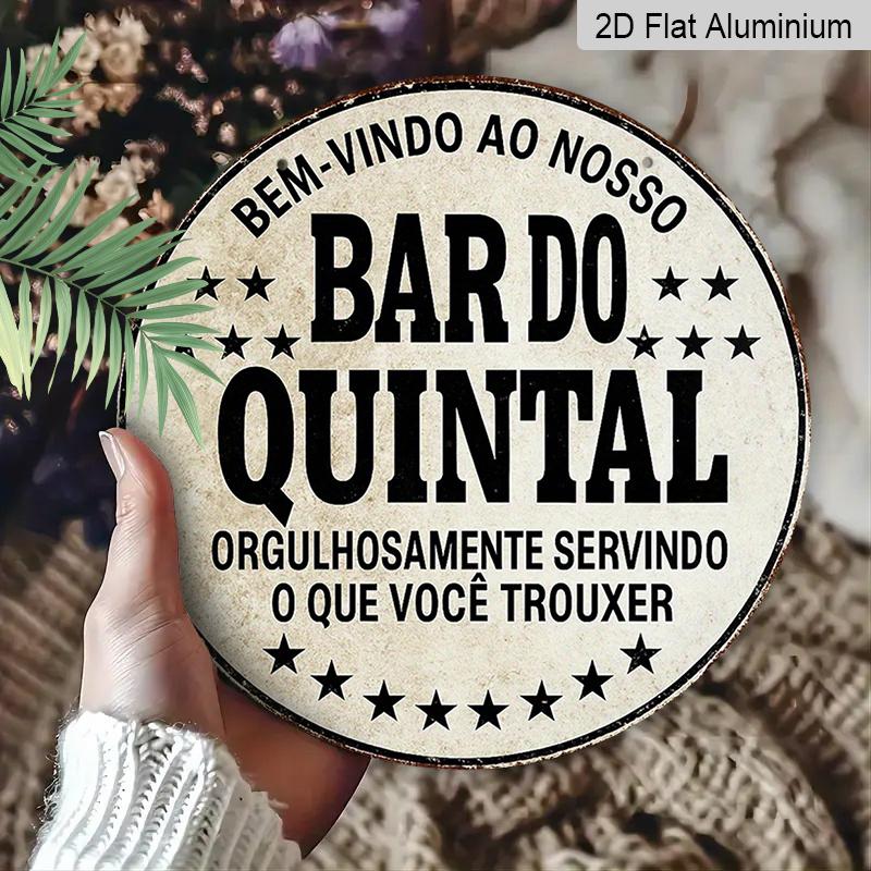 2D Flat, 1pc Vintage Portuguese "Bar Backyard" Aluminum Sign - 7.87x7.87 Inch Round Wall-Mountable Retro Metal Plaque Suitable for Bars, Restaurants