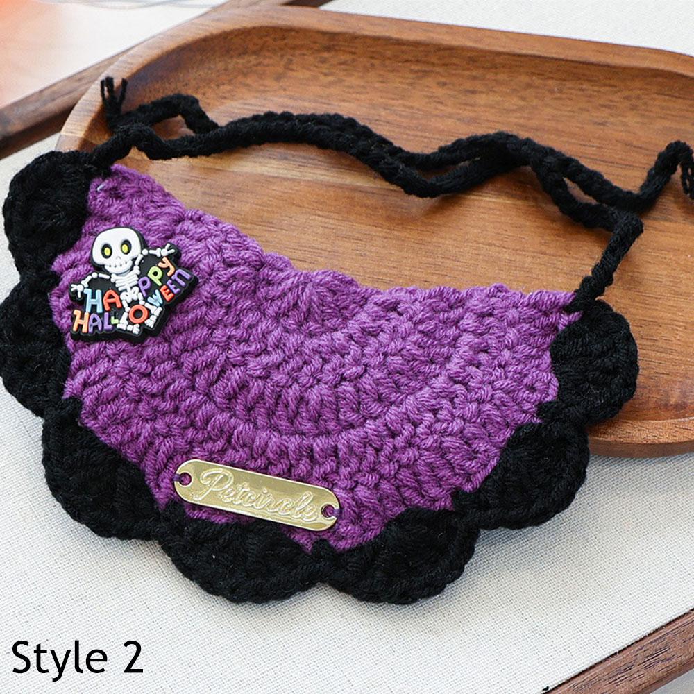 Halloween Pet Collar Handmade Crochet Knitted Cat Dog Collar Cute Adjustable Soft Costume Accessories For Small Dogs Cats