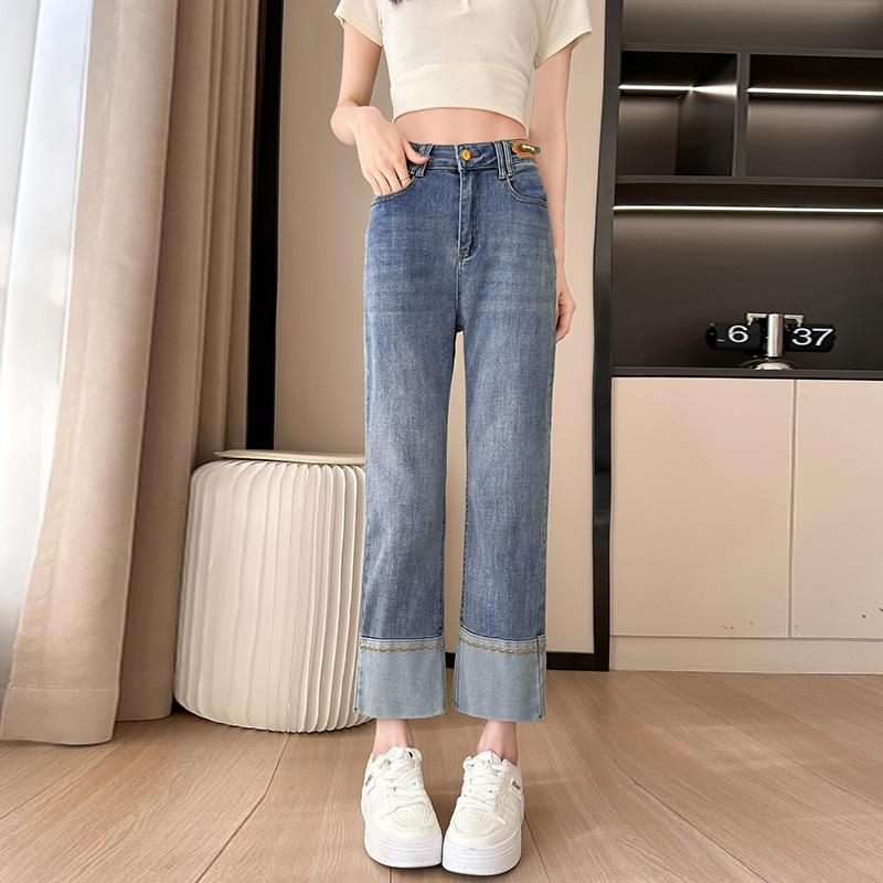 

Женские джинсы прямого кроя со средней посадкой, весенние узкие брюки, дизайн Sense of Niche Jeans 32 синий