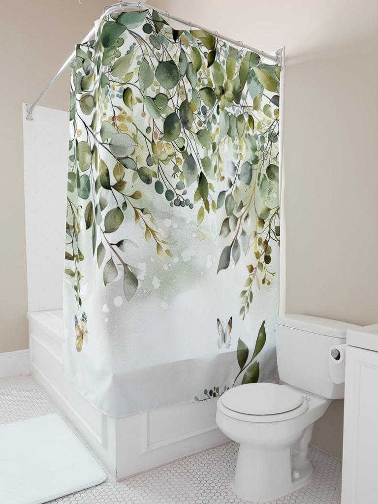 Charming Green Leaves and Butterflies Shower Curtain for Bathroom Decor Eco Friendly Waterproof Fabric with Hooks Enhances