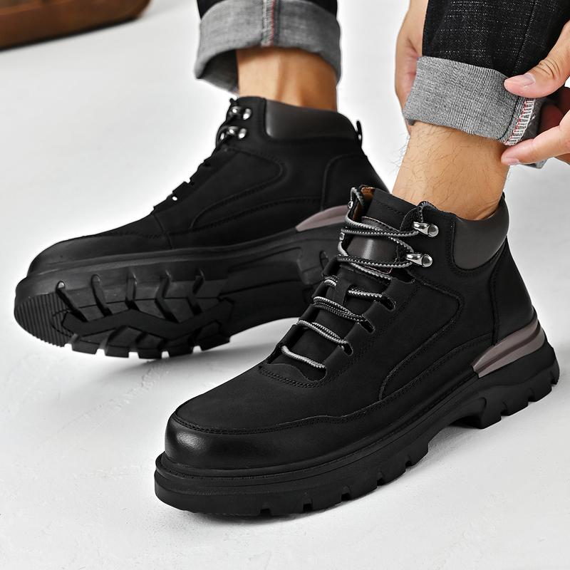 Modemarke Winterstiefel Schnürung Fell Hochwertig Plüsch Cowboy-Stiefel Herren Dicke Sohle Echtes Leder Outdoor-Stiefel Mode Luxusstiefel
