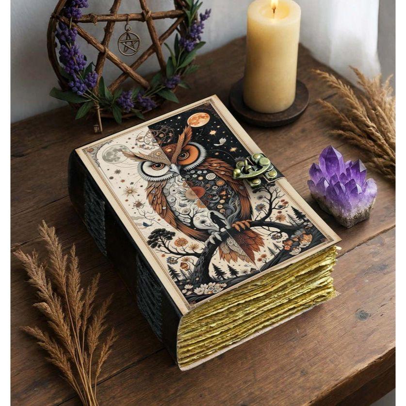 Owl Leather Journal: Gothic Book of Shadows, Wiccan Grimoire